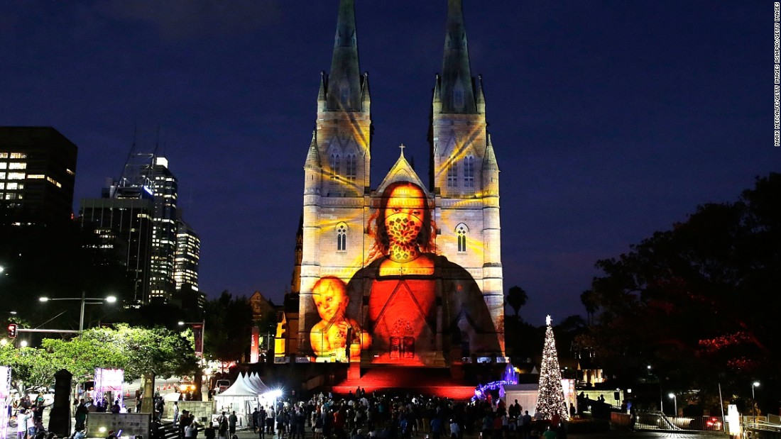In Australia, St. Mary&#39;s Cathedral projects spectacular light shows during the season.