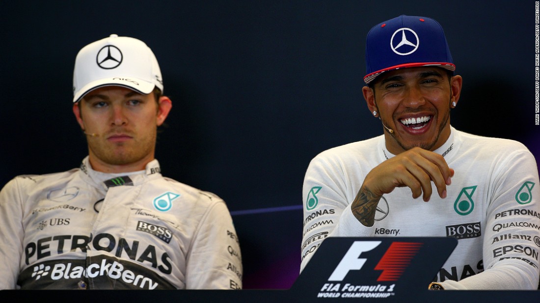 A smiling Lewis Hamilton and a dejected Nico Rosberg after October&#39;s United States Grand Prix where the Briton clinched his third Formula One world title. The Mercedes driver insists that the working relationship is good with his German teammate. 