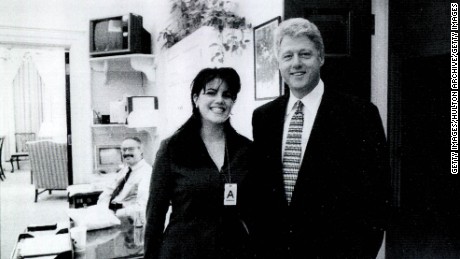 A photograph showing former White House intern Monica Lewinsky meeting President Bill Clinton at a White House function submitted as evidence in documents by the Starr investigation and released by the House Judicary committee September 21, 1998.