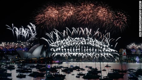 Fireworks on display at the New Year's Eve celebrations in Sydney, Australia. 