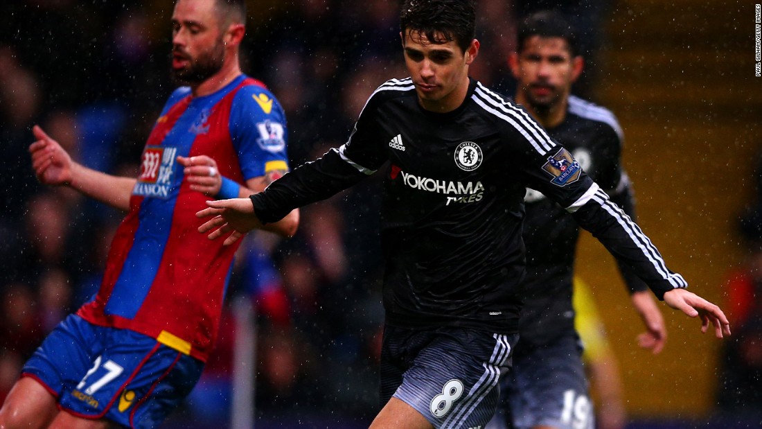 Brazilian Oscar wheels away after breaking the deadlock for Chelsea at Crystal Palace. 