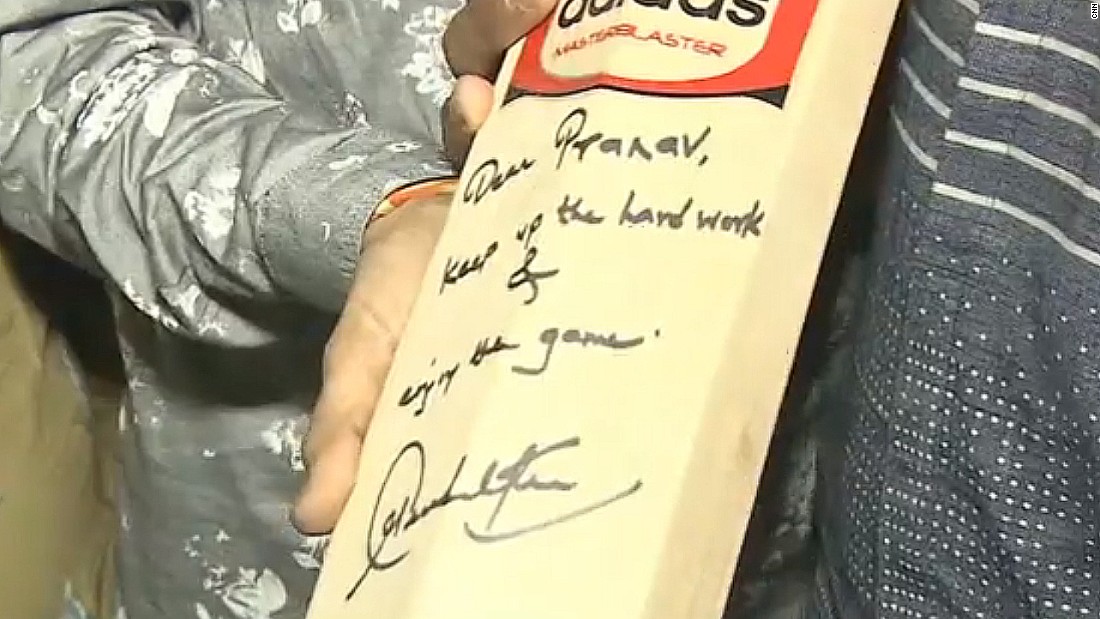 Pranav also received a signed bat from Tendulkar. The 42-year-old retired from cricket in November 2013 and is the highest run-scorer in both Test and One-Day international matches.