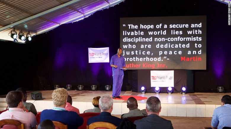 Ouko, speaking at TEDxKamitiPrison, discussing his inspirations and his anti-crime initiaitive.