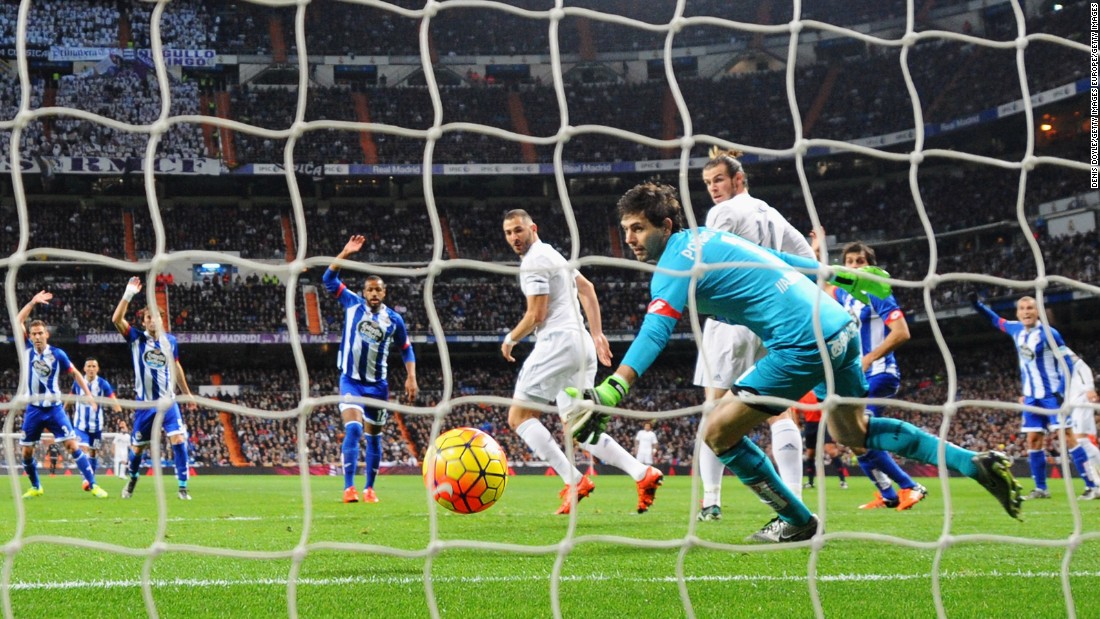 Karim Benzema opened the scoring after 15 for Real with a cheeky backheel flick.