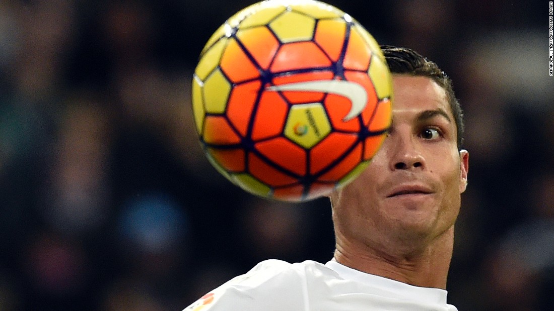 Cristiano Ronaldo eyes the ball during Real Madrid&#39;s comfortable win. The Portuguese marksman failed to score despite being presented with a number of opportunities.