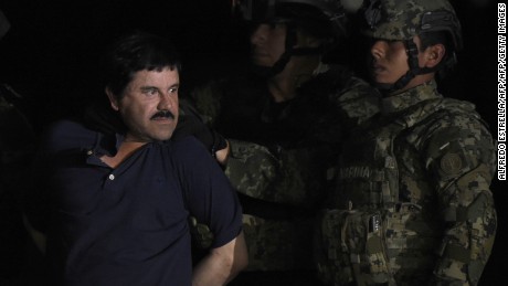 Drug kingpin Joaquin &quot;El Chapo&quot; Guzman in custody on January 8, 2016.