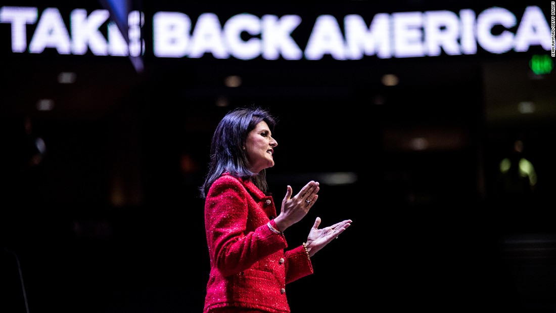 Haley speaks to the crowd September 18, 2015, in Greenville as a moderator of the Heritage Action Presidential Candidate Forum.