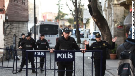 Turkish police cordon off a street in Istanbul.