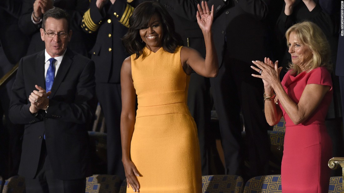 President Obama made headlines with his final State of the Union address on Tuesday, January 12, but it was Michelle Obama who was trending on Facebook afterward. The first lady wore a marigold dress by designer Narciso Rodriguez that sold out online before her husband&#39;s speech was over. Here&#39;s a look at some of her other fashion choices.