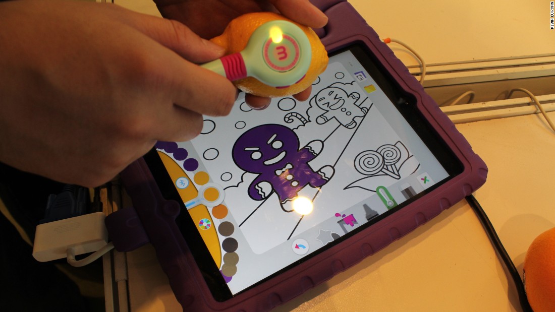 Think Photoshop&#39;s color picker, but in real life. From Taiwan, this color-picking stylus is just one of many app-enabled educational toys on display at the fair.