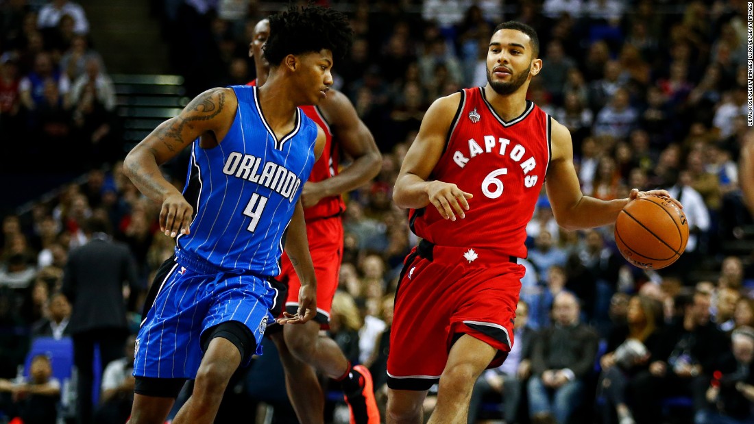 The match was wasn&#39;t resolved until the final seconds. Here Cory Joseph of the Toronto Raptors dribbles towards Elfrid Payton of the Orlando Magic.
