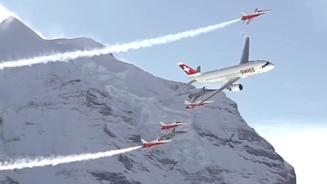 Spectacular air show in the Swiss Alps