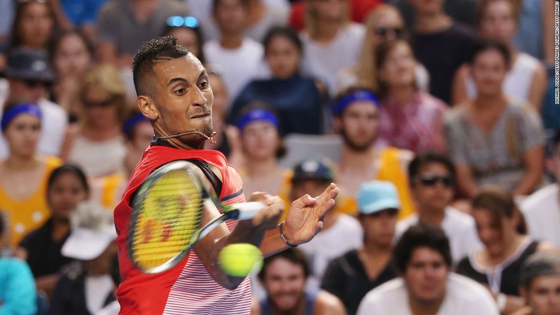 Australian Nick Kyrgios blitzed Spain&#39;s Pablo Carreno Busta 6-2 7-5 6-2 to cruise into the second round.