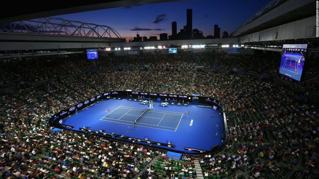 Melbourne Park&#39;s main stadium, the Rod Laver Arena, is pictured during the first-round match between Kristyna Pliskova and Australian 25th seed Samantha Stosur, which was won by the Czech player.