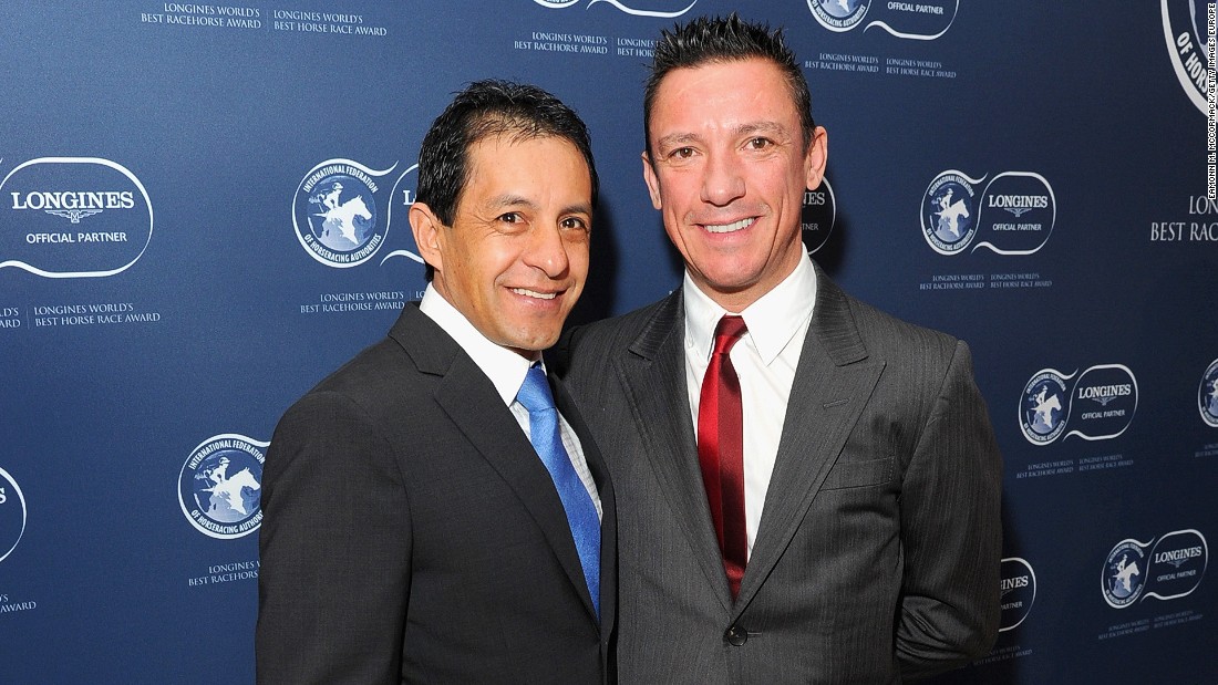Victor Espinoza and Frankie Dettori pose for a photo at the he Longines World&#39;s Best Racehorse  Awards. Dettori had a stellar year in the saddle piloting Golden Horn to victory in the Epsom Derby and the Prix de l&#39;Arc de Triomphe in 2015. &quot;My best year since 1996,&quot; Dettori told CNN.