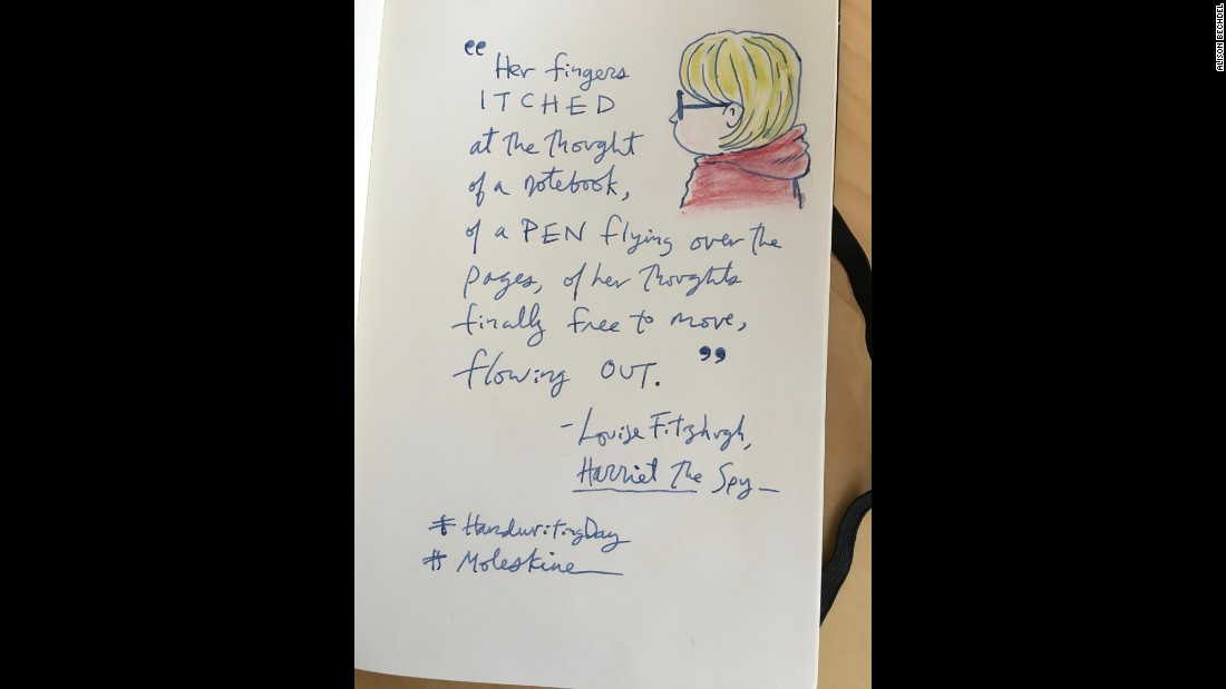 Cartoonist and writer Alison Bechdel quotes from Louise Fitzhugh&#39;s &quot;Harriet the Spy&quot; in her #handwritingday offering.