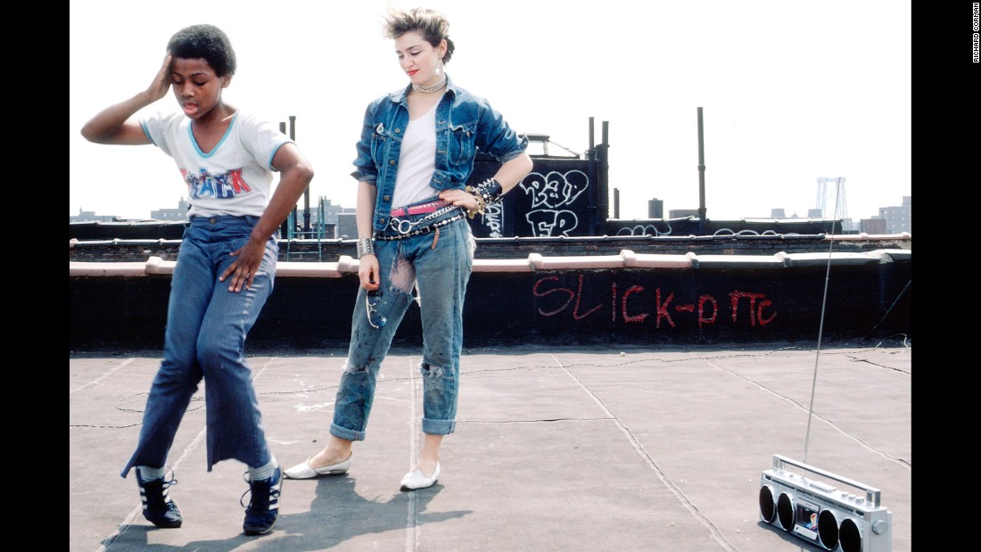 On the rooftop of Madonna&#39;s apartment. &quot;One of my favorite pictures,&quot; photographer Richard Corman said. &quot;She was as inspired by the kids as they were by her.&quot;