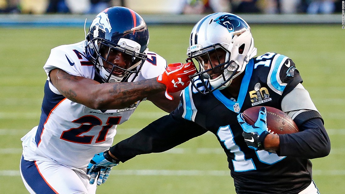 Denver&#39;s Aqib Talib grabs Brown&#39;s face mask while tackling him in the second quarter. A penalty was called on Talib, and Jonathan Stewart scored one play later.