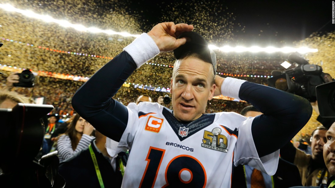 Quarterback Peyton Manning walks off the field after the Denver Broncos defeated the Carolina Panthers 24-10 in Super Bowl 50 on Sunday, February 7. It is the second Super Bowl title of Manning&#39;s illustrious career.