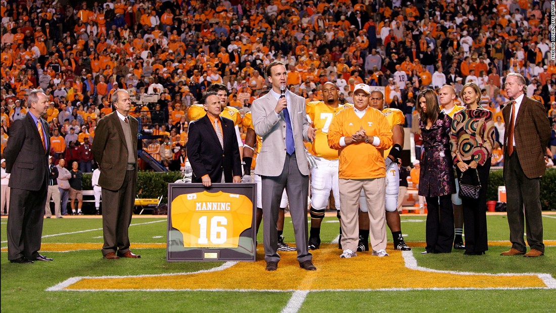 Manning has his college jersey retired before a Tennessee game in 2005.