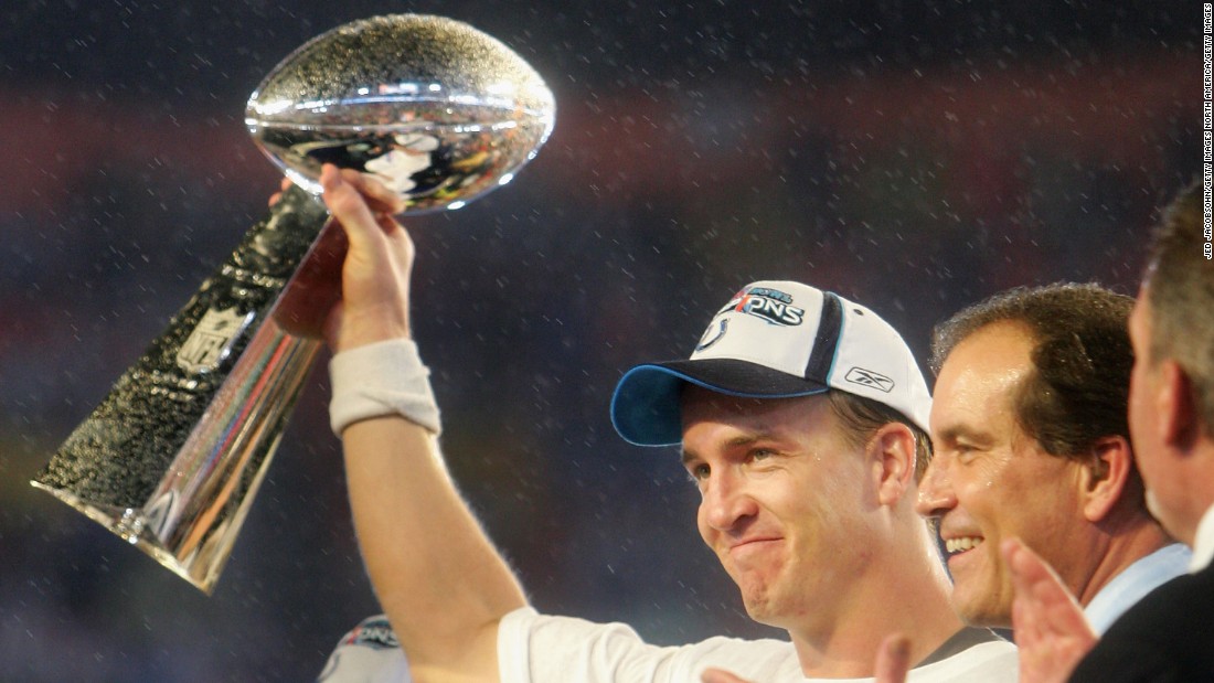 Manning holds the Vince Lombardi Trophy after the Colts won Super Bowl XLI in 2007. Manning was named the game&#39;s &lt;a href=&quot;http://www.cnn.com/2015/01/25/us/gallery/super-bowl-mvps/index.html&quot; target=&quot;_blank&quot;&gt;Most Valuable Player &lt;/a&gt;as the Colts defeated the Chicago Bears 29-17.