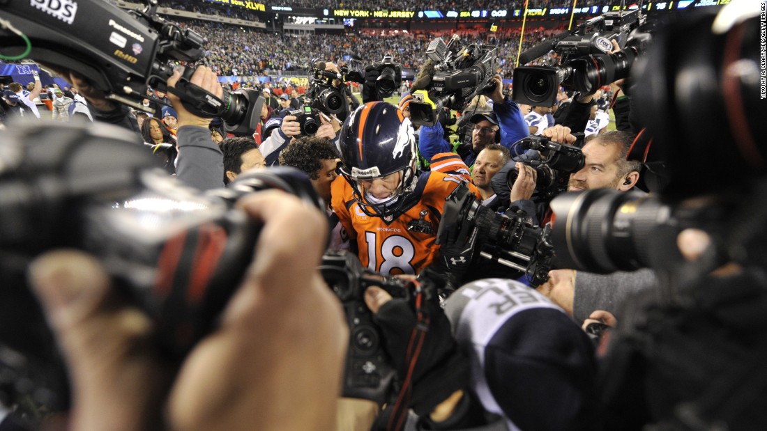 Manning leaves the field after the Broncos were crushed by Seattle in &lt;a href=&quot;http://www.cnn.com/2014/02/02/worldsport/gallery/super-bowl-denver-seattle/index.html&quot; target=&quot;_blank&quot;&gt;Super Bowl XLVIII&lt;/a&gt; in 2014.