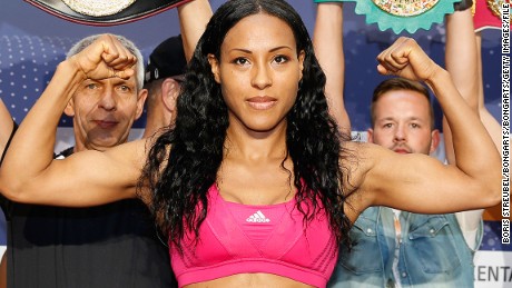 SCHWERIN, GERMANY - JUNE 06:  Cecilia Braekhus of Norway poses during the official weigh in for her WBA WBC WBO female welterweight championship title fight against Jessica Balogun of Germany at Schlosspark-Center on June 6, 2014 in Schwerin, Germany.  (Photo by Boris Streubel/Bongarts/Getty Images)