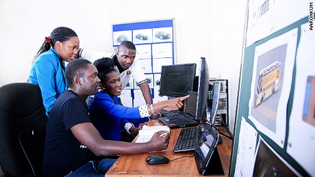 Staff at Kiira Motors evaluate a design for the Kayoola solar bus