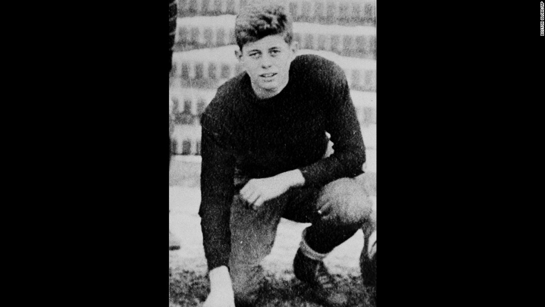 Kennedy attended Choate boarding school in Connecticut, where he was popular and played a variety of sports. He&#39;s pictured here on the school&#39;s football team at age 16.  He graduated and entered Harvard University in 1936.
