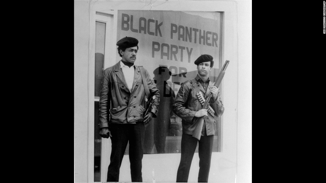 Black Panther National Chairman Bobby Seale, left, wears a Colt .45, and Huey Newton, right, carries a shotgun in Oakland, California, in the 1960s. The group&#39;s look and defiant rhetoric made black militancy fashionable in the late &#39;60s. 