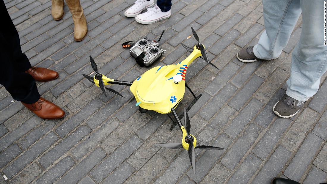 As drones have become more popular and widely available a variety of uses have sprung up. This prototype ambulance drone, developed by scientists at Delft University of Technology, carries a built-in defibrillator.