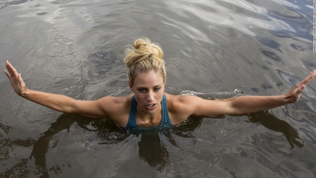 A day after her win, Kerber followed through on a bet and took a plunge in the Yarra River, close to the grounds at Melbourne Park.  