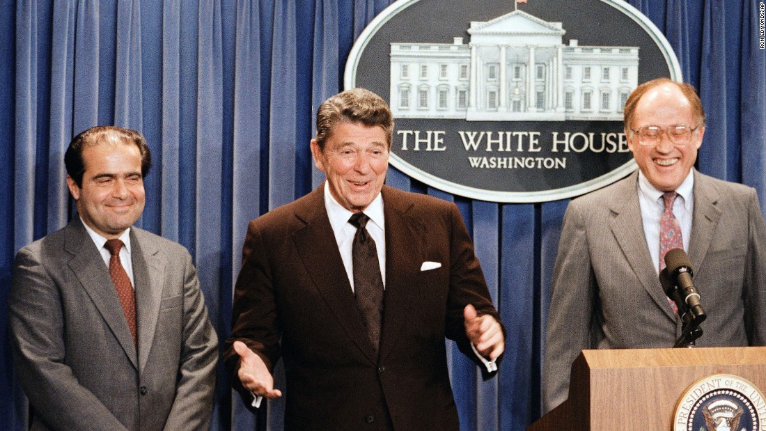 President Ronald Reagan announces the nomination of Scalia to the Supreme Court on June 17, 1986, as a result of Chief Justice Warren E. Burger&#39;s retirement.