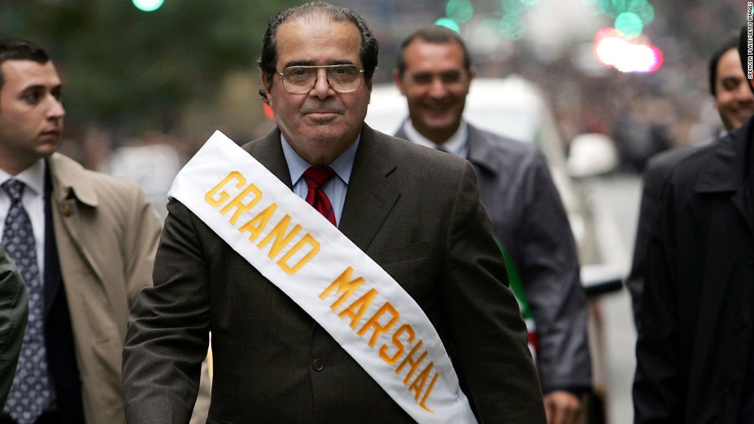 Surrounded by security, Scalia walks in the annual Columbus Day Parade on October 10, 2005, in New York City. 