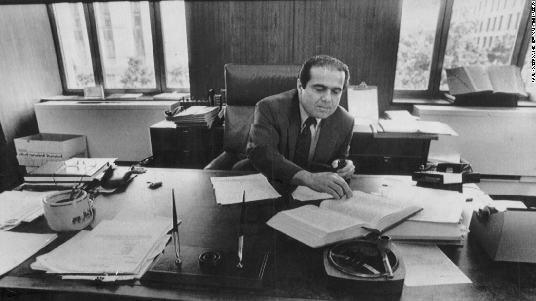 Scalia works in  his office in Washington on July 28, 1986. Scalia, who was appointed in 1986, was the longest-serving justice on the Supreme Court. 