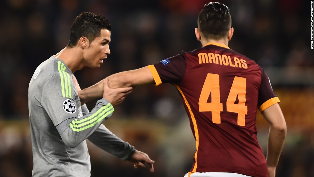Ronaldo endured a frustrating first half with Roma making sure it kept close to the Portuguese star and denying him any space.