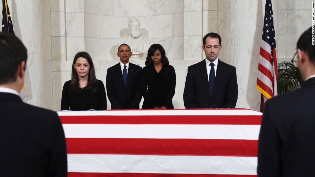 U.S. President Barack Obama and first lady Michelle Obama pay their respects as the body of Supreme Court Justice Antonin Scalia &lt;a href=&quot;http://www.cnn.com/2016/02/19/politics/supreme-court-antonin-scalia-memorial/index.html&quot; target=&quot;_blank&quot;&gt;lies in repose&lt;/a&gt; on Friday, February 19. 