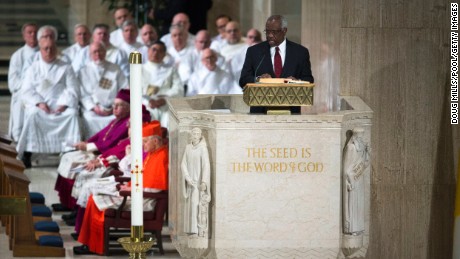 Thomas speaks during the funeral mass for Associate Justice Antonin Scalia on February 20, 2016, in Washington.  