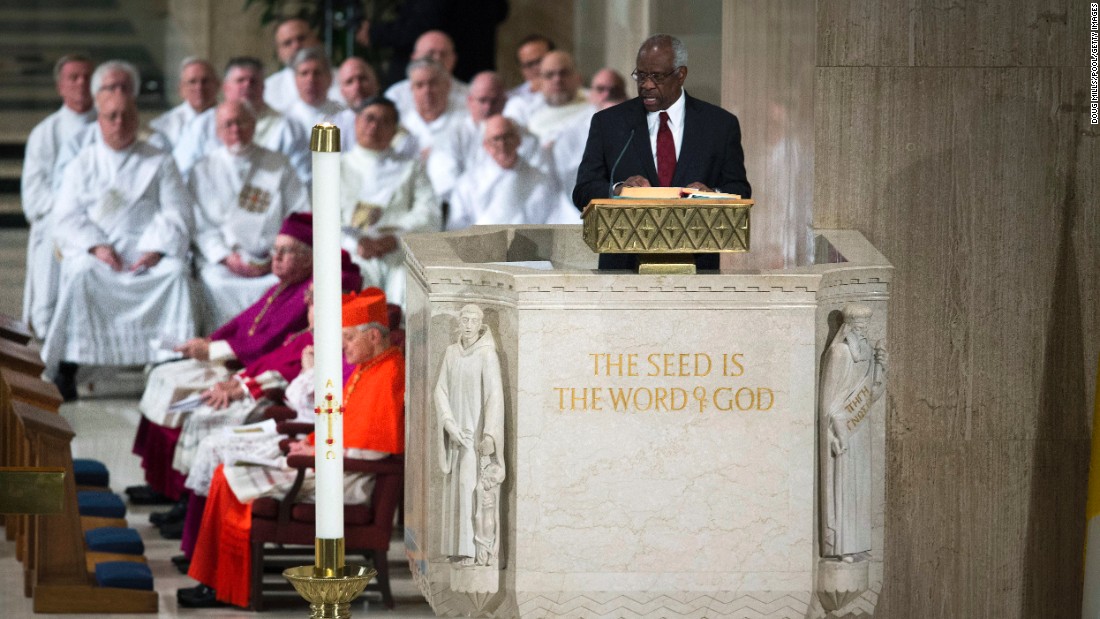 Justice Clarence Thomas delivers a reading during the funeral Mass fo February 20. 