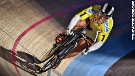 Forstemann in full flow as he sets the fastest time against the clock for one lap of the Berlin velodrome.