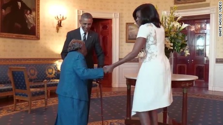 Woman, 106, dances with joy at meeting the Obamas 