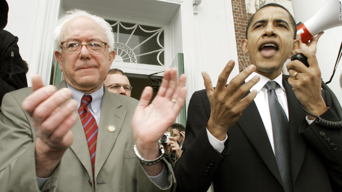 Barack Obama, then a US senator, endorses Sanders&#39; Senate bid at a rally in Burlington in 2006.