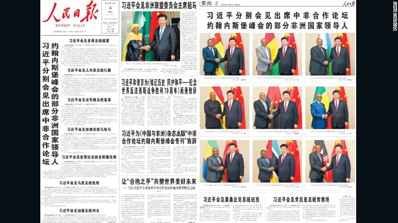 Halaman depan People's Daily pada 4 Desember 2015 memuat 11 berita utama tentang Xi Jinping.