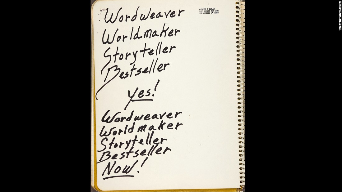 Butler scrawled notes, literary passages and everyday to-do lists in a series of &quot;commonplace books.&quot; This page of affirmations comes from a 1987 book collected among her papers at the Huntington Library, Art Collections, and Botanical Gardens.