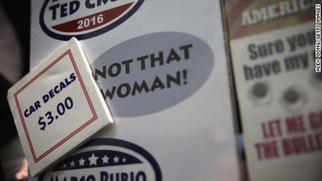 Car decals are for sale at a booth during the 2015 Southern Republican Leadership Conference May 21, 2015 in Oklahoma City, Oklahoma.