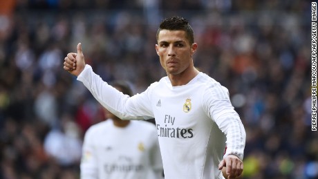 Real Madrid forward Cristiano Ronaldo offers the thumbs up to a team mate during his sides loss to Atletico Madrid.