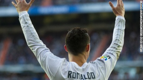  Cristiano Ronaldo gestures during the La Liga match between Real Madrid and Atletico Madrid.