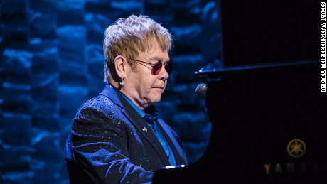 Elton John performs during a fundraiser for Democratic presidential candidate Hillary Clinton at Radio City Music Hall on March 2, 2016 in New York City. 