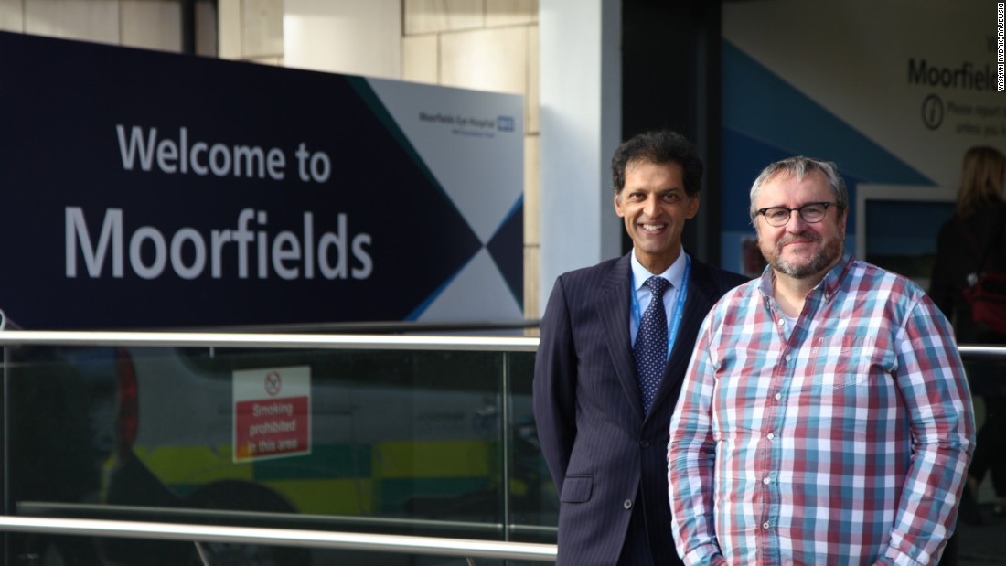 The surgery was conducted by Professor Lyndon de Cruz (left) at Moorfields Eye Hospital in London. Nine more patients will receive the treatment during this trial. 