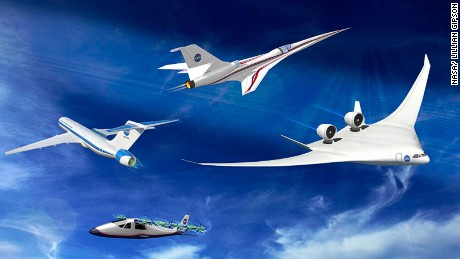 A montage of NASA concept planes